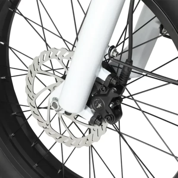 Vélo électrique avec freins à disques hydrauliques à l'avant et à l'arrière.