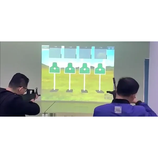 jeu avec des pistolets laser qui interagissent avec les éléments projetés