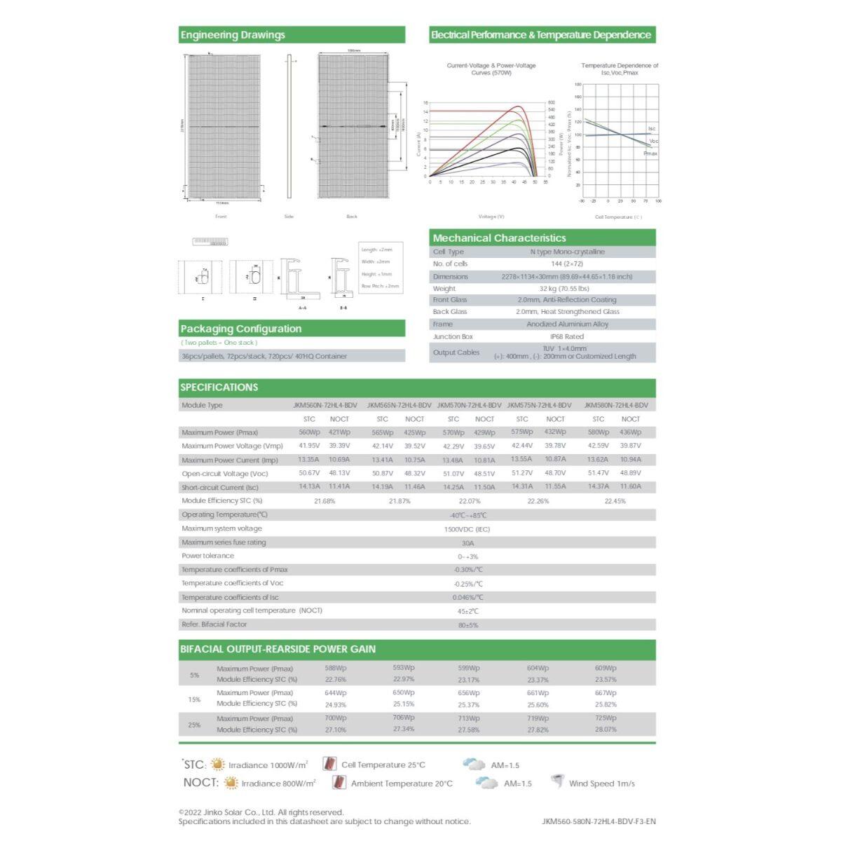 Jinko Panneau Solaire 580 Watt NEO N-TYPE 72HL4-BDV Bifacial Double Verre – Image 3