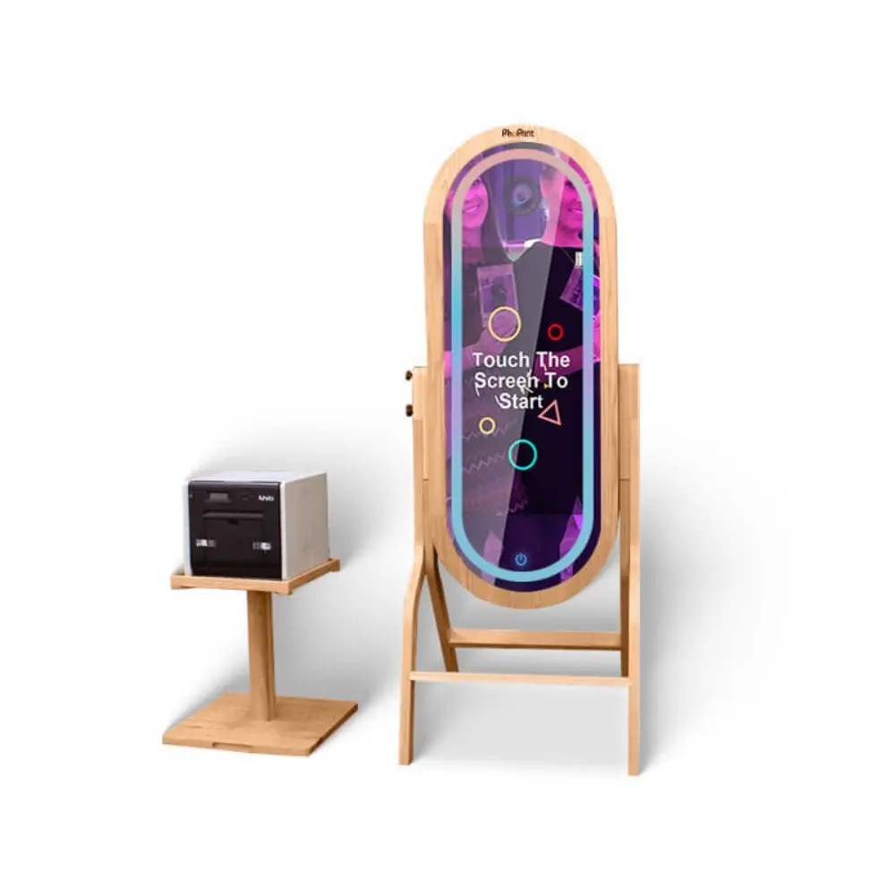 Photomaton Interactif Rétro avec Miroir et Cadre en Chêne Cabine photo avec cadre en chêne rustique