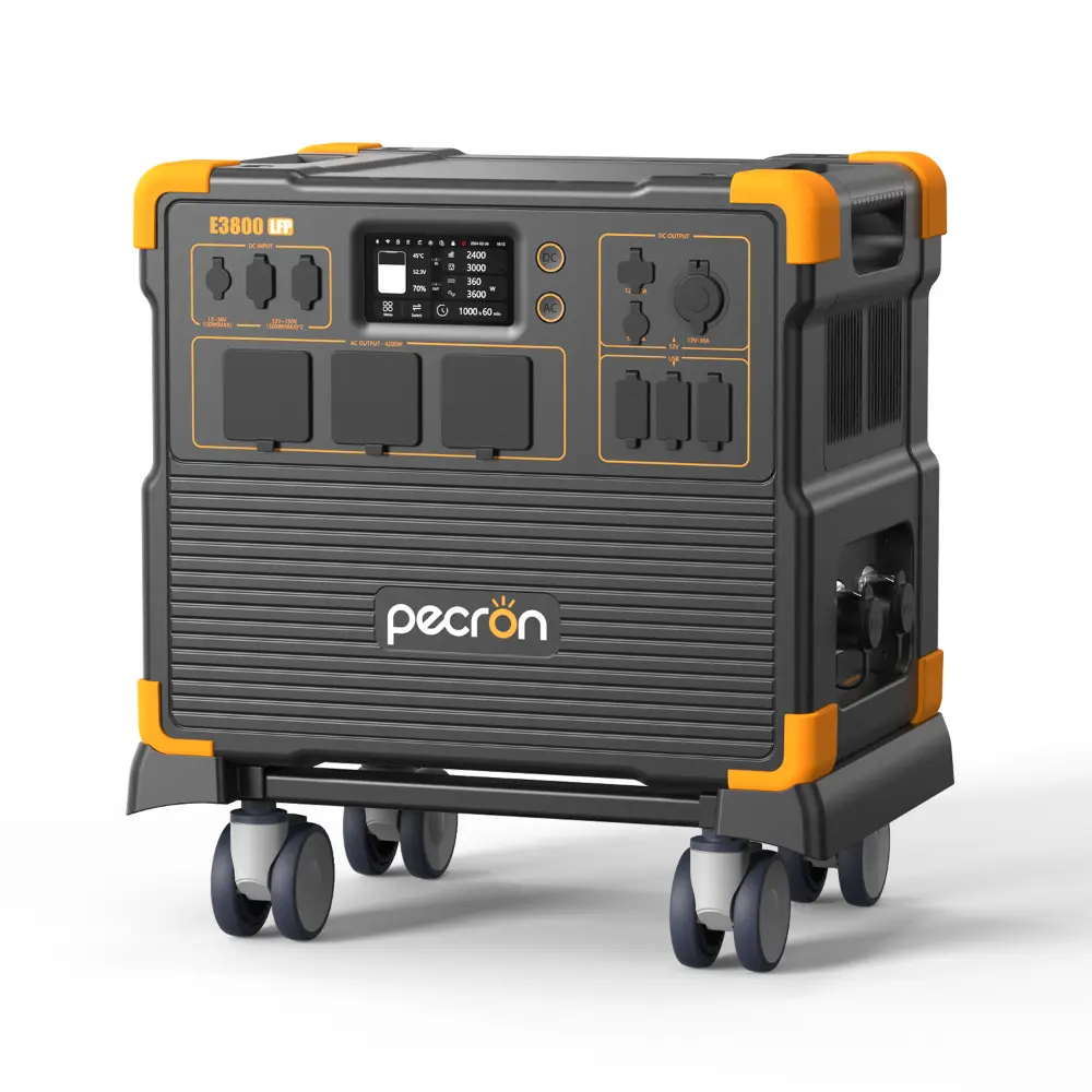 Station d'alimentation portable Pecron 3800 - Vue latérale Station d'alimentation portable extensible PECRON E3800LFP 4200 W (3840 Wh) avec chariot gratuit – Image 1